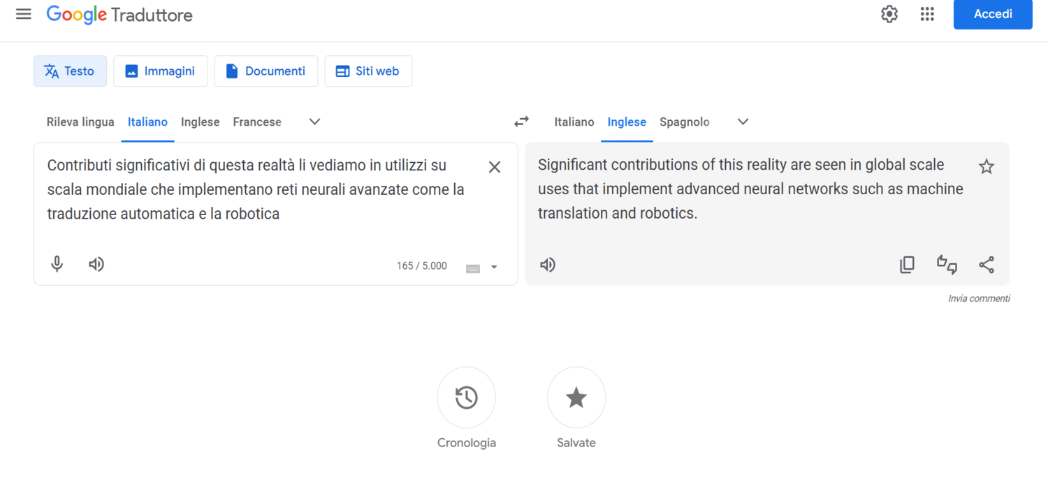 pagina google translate traduzione